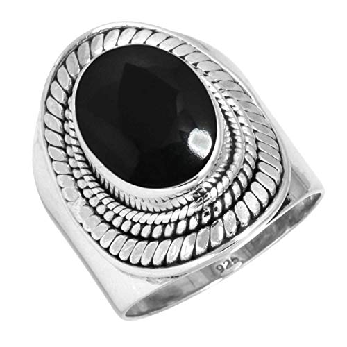 Jeweloporium 925 Sterling Silber Ringe für Frauen Natürlich Schwarzer Onyx Edelstein Boho Silber Ringe Größe 55(17.5) Neujahr Geschenk Handgefertigt Schmuck von Jeweloporium