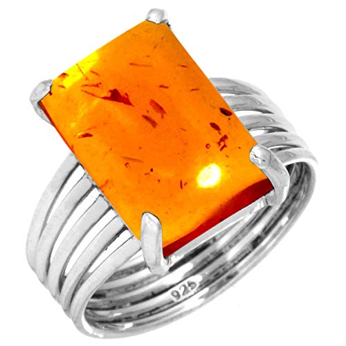 Jeweloporium 925 Sterling Silber Ringe für Frauen Orange Bernstein Edelstein Mode Silber Ringe Größe 53(16.9) Muttertag Geschenk Boho Schmuck von Jeweloporium