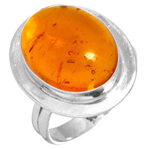 Jeweloporium 925 Sterling Silber Ringe für Frauen Orange Bernstein Edelstein Mode Silber Ringe Größe 65(20.7) Weihnachten - Geschenk Boho Schmuck von Jeweloporium