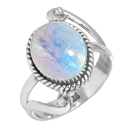 Jeweloporium 925 Sterling Silber Ringe für Frauen Weiß Echt Mondstein Edelstein Mode Silber Ringe Größe 55(17.5) Geburtstag Geschenk Boho Schmuck von Jeweloporium