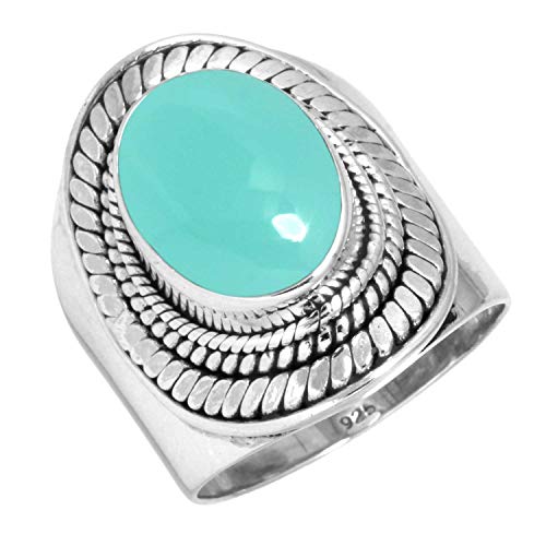 Jeweloporium Aqua Chalcedon 925 Sterling Silber Ringe für Frauen Edelstein Cocktail Silber Ringe Größe 63(20.1) viktorianisch Schmuck von Jeweloporium