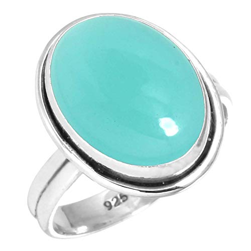 Jeweloporium Aqua Chalcedon 925 Sterling Silber Ringe für Frauen Edelstein viktorianisch Silber Ringe Größe 63(20.1) Freundschaftstag Geschenk Handgefertigt Schmuck von Jeweloporium