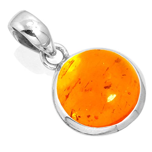 Jeweloporium 925 Sterling Silber Anhängerin für Damen Orange Bernstein mit Stein Boho Silberne Anhänger Halskette Hochzeit Geschenk Handgefertigt Schmuck von Jeweloporium