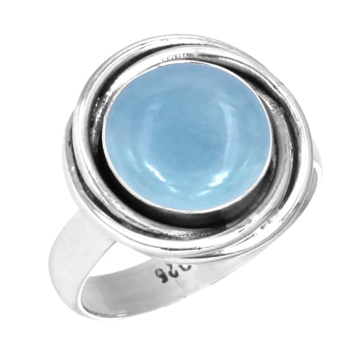 Jeweloporium Blau Real Angelite 925 Sterling Silber Ringe für Frauen mit Stein Handgefertigt Silber Ringe Größe 51(16.2) Geburtstag Geschenk Cocktail Schmuck von Jeweloporium