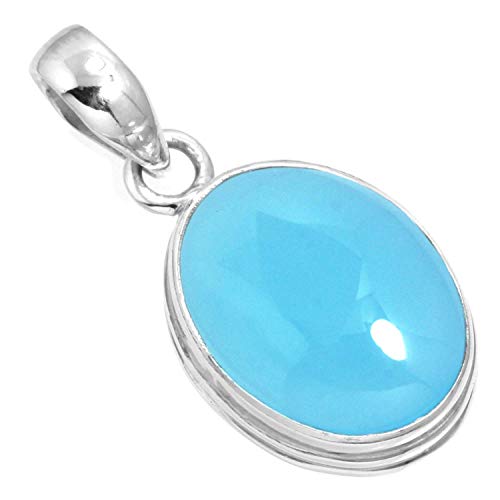 Jeweloporium Blauer Chalcedon 925 Sterling Silber Anhängerin für Damen mit Stein Cocktail Silberne Anhänger Halskette Engagement Geschenk viktorianisch Schmuck von Jeweloporium