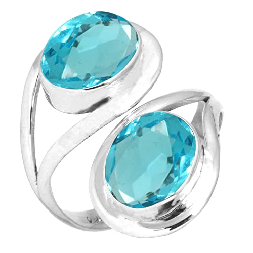 Jeweloporium Blauer Quarz 925 Silber Ringe für Frauen Stein Handgefertigt Silber Ringe Größe 60(19.1) Neujahr Geschenk Cocktail Schmuck von Jeweloporium