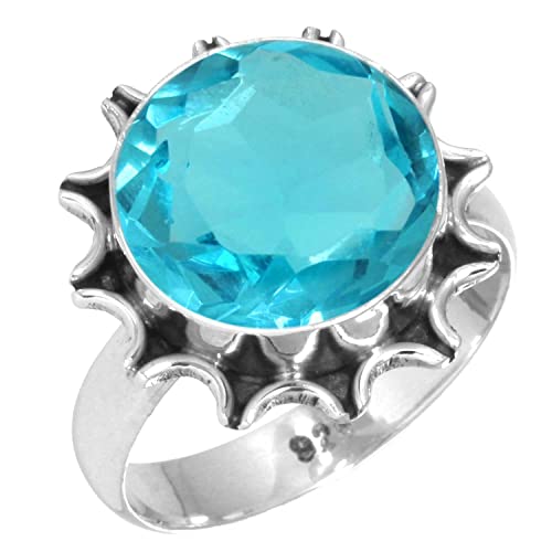 Jeweloporium Blauer Quarz 925 Silber Ringe für Frauen Stein viktorianisch Silber Ringe Größe 54(17.2) Neujahr Geschenk Handgefertigt Schmuck von Jeweloporium