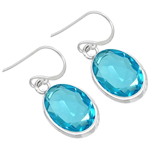 Jeweloporium Blauer Quarz 925 Sterling Silber Ohrring für Damen Edelstein Tropfen Baumeln viktorianisch Sílbern Ohrring Ostern Geschenk Handgefertigt Schmuck von Jeweloporium