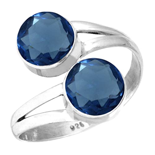 Jeweloporium Blauer Saphir simuliert 925 Silber Ringe für Damen Stein Handgefertigt Silber Ringe Größe 67(21.3) Jubiläum - Geschenk Cocktail Schmuck von Jeweloporium