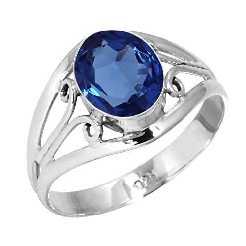 Jeweloporium Blauer Saphir simuliert 925 Silber Ringe für Damen Stein viktorianisch Silber Ringe Größe 64(20.4) das Erntedankfest Geschenk Handgefertigt Schmuck von Jeweloporium