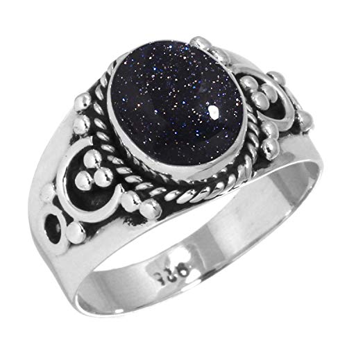 Jeweloporium Blauer Sonnenstein 925 Silber Ringe für Frauen mit Stein Handgefertigt Silber Ringe Größe 60(19.1) Jubiläum - Geschenk Cocktail Schmuck von Jeweloporium