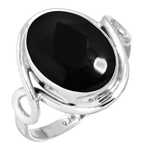 Jeweloporium Echt Schwarzer Onyx 925 Sterling Silber Ringe für Frauen Edelstein Handgefertigt Silber Ringe Größe 57(18.1) Jubiläum - Geschenk Cocktail Schmuck von Jeweloporium