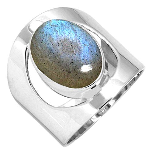 Jeweloporium Grau Natürlich Labradorit 925 Silber Ringe für Frauen Edelstein viktorianisch Silber Ringe Größe 64(20.4) das Erntedankfest Geschenk Handgefertigt Schmuck von Jeweloporium