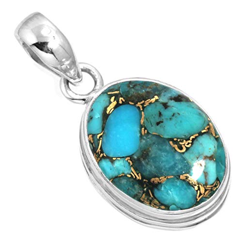 Jeweloporium Kupferblau Türkis 925 Sterling Silber Anhängerin für Frauen Edelstein viktorianisch Silberne Anhänger Halskette das Erntedankfest Geschenk Handgefertigt Schmuck von Jeweloporium