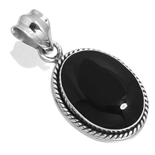 Jeweloporium 925 Silber Anhängerin für Damen Natürlich Schwarzer Onyx Edelstein Solitär Silberne Anhänger Halskette das Erntedankfest Geschenk Kostüm Schmuck von Jeweloporium