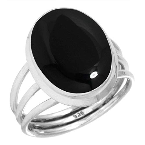 Jeweloporium Natürlich Schwarzer Onyx 925 Silber Ringe für Damen Edelstein Handgefertigt Silber Ringe Größe 70(22.3) Neujahr Geschenk Cocktail Schmuck von Jeweloporium