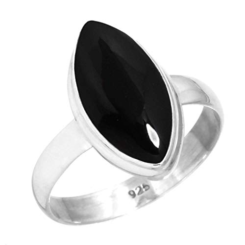 Jeweloporium Natürlich Schwarzer Onyx 925 Silber Ringe für Damen mit Stein Handgefertigt Silber Ringe Größe 54(17.2) Halloween Geschenk Cocktail Schmuck von Jeweloporium