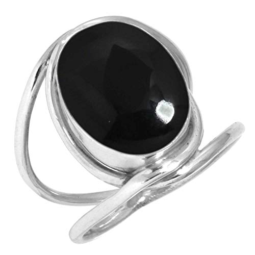 Jeweloporium Natürlich Schwarzer Onyx 925 Sterling Silber Ringe für Frauen Edelstein Handgefertigt Silber Ringe Größe 63(20.1) Weihnachten - Geschenk Cocktail Schmuck von Jeweloporium