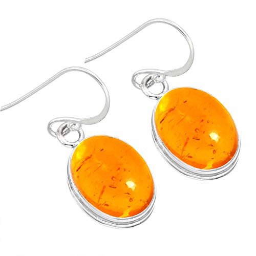 Jeweloporium Orange Bernstein 925 Silber Ohrring für Damen Edelstein Tropfen Baumeln Handgefertigt Sílbern Ohrring Neujahr Geschenk Cocktail Schmuck von Jeweloporium