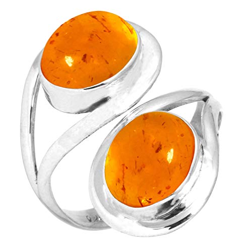 Jeweloporium Orange Bernstein 925 Silber Ringe für Damen Edelstein Cocktail Silber Ringe Größe 62(19.7) Halloween Geschenk viktorianisch Schmuck von Jeweloporium