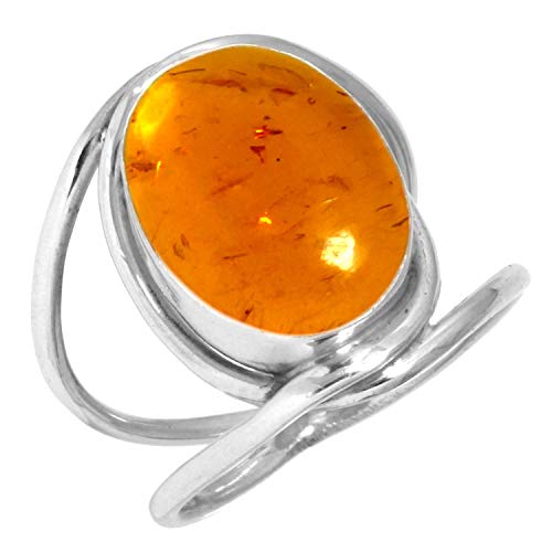 Jeweloporium Orange Bernstein 925 Silber Ringe für Frauen mit Stein Handgefertigt Silber Ringe Größe 52(16.6) Jubiläum - Geschenk Cocktail Schmuck von Jeweloporium