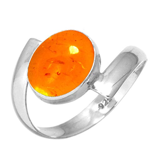 Jeweloporium Orange Bernstein 925 Sterling Silber Ringe für Damen Edelstein Handgefertigt Silber Ringe Größe 63(20.1) Weihnachten - Geschenk Cocktail Schmuck von Jeweloporium