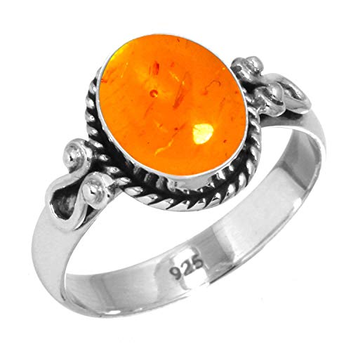 Jeweloporium Orange Bernstein 925 Sterling Silber Ringe für Frauen mit Stein viktorianisch Silber Ringe Größe 55(17.5) Halloween Geschenk Handgefertigt Schmuck von Jeweloporium