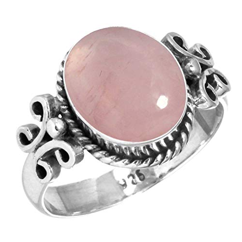 Jeweloporium Rosa Rosenquarz 925 Silber Ringe für Frauen Edelstein Handgefertigt Silber Ringe Größe 70(22.3) Halloween Geschenk Cocktail Schmuck von Jeweloporium