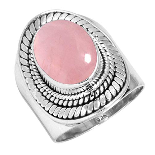 Jeweloporium Rosa Rosenquarz 925 Silber Ringe für Frauen mit Stein Handgefertigt Silber Ringe Größe 68(21.6) Weihnachten - Geschenk Cocktail Schmuck von Jeweloporium