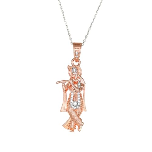 Jeweloporium Rose Gold Überzogen 925 Silber Anhänger for Frau CZ Diamant Lord Krishna Silber Necklace Friendship Day Gift Handgemacht Schmuck (93003_R_CZ_P) von Jeweloporium