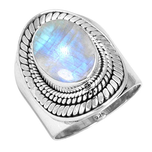 Jeweloporium Weiß Natürlich Mondstein 925 Silber Ringe für Frauen Edelstein Cocktail Silber Ringe Größe 56(17.8) Ostern Geschenk viktorianisch Schmuck von Jeweloporium