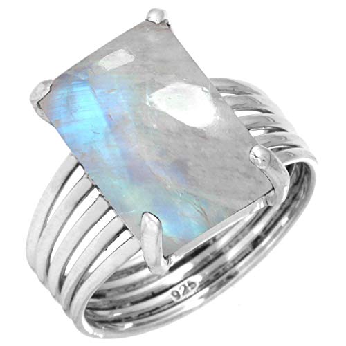 Jeweloporium Weiß Real Mondstein 925 Sterling Silber Ringe für Damen mit Stein Handgefertigt Silber Ringe Größe 63(20.1) das Erntedankfest Geschenk Cocktail Schmuck von Jeweloporium