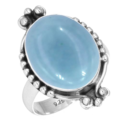 Jeweloporium 925 Silber Ringe für Damen Blau Natürlich Angelit Edelstein Handgefertigt Silber Ringe Größe 50(15.9) Engagement Geschenk Mode Schmuck von Jeweloporium