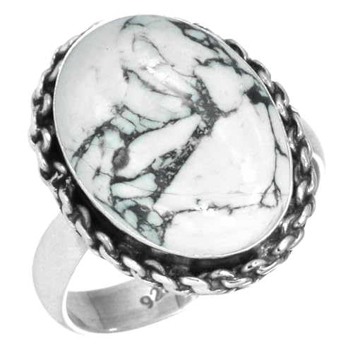 Natürlich Howlith Ring 925 Sterling Silber Handgemacht Schmuck Größe 56 (17.8) (99074_HOW_R8.5) von Jeweloporium