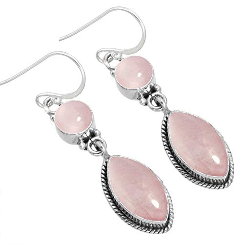 Jeweloporium 925 Silber Ohrring für Damen Rosa Rosenquarz Edelstein Tropfen Baumeln Boho Sílbern Ohrring Engagement Geschenk Handgefertigt Schmuck von Jeweloporium