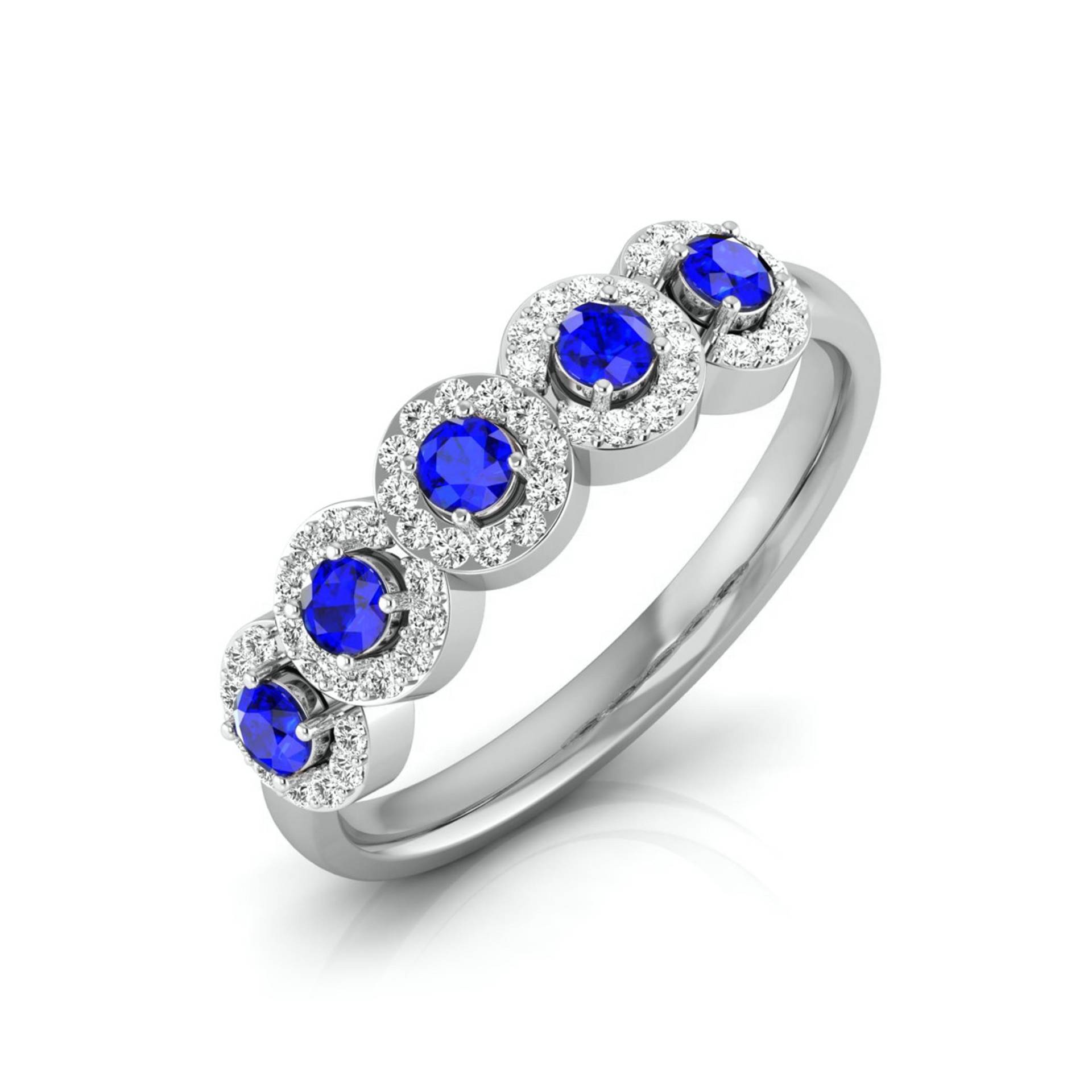 5-stein Blauer Saphir Verlobungsring in Platin Mit Diamant Halo Jl Pt Lr 7038 von Jewelove