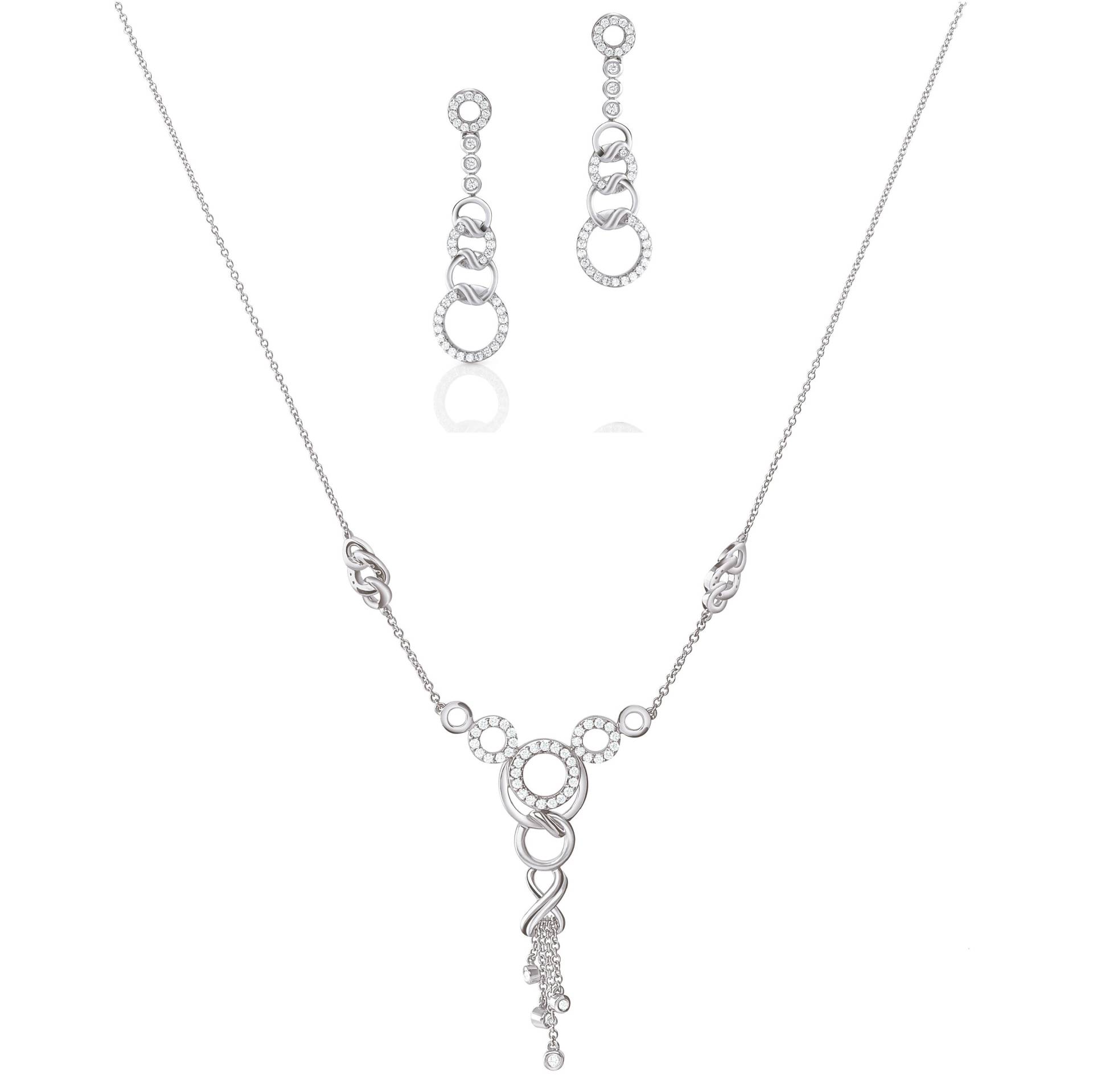 Platin Evara Diamant Halskette & Ohrringe Set Jl Pt N 180 von Jewelove