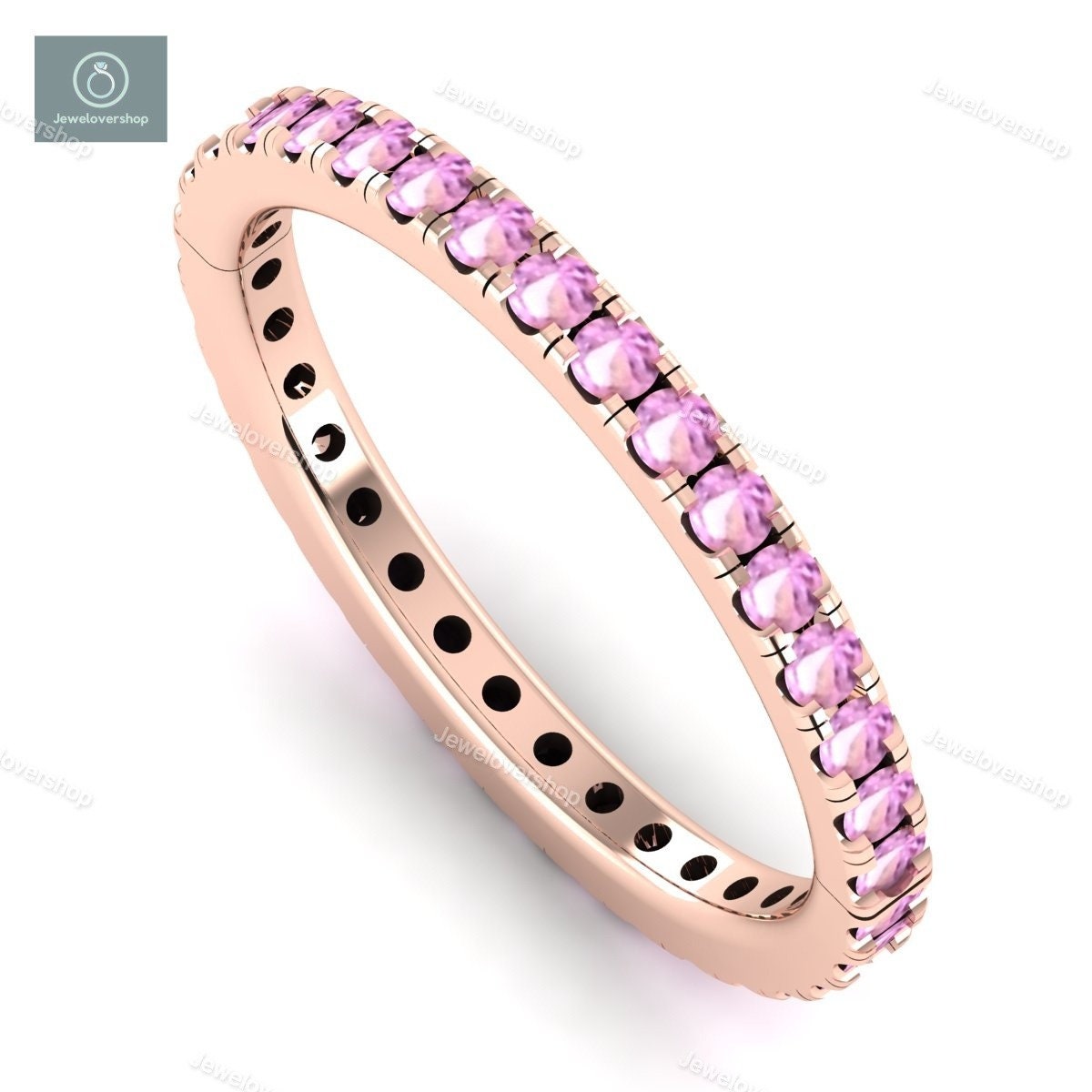 2, 5mm Hellrosa Saphir Band Ring 14K 18K Roségold Eternity Band, Natürlicher Ehering Sterling Silber von Jewelovershop