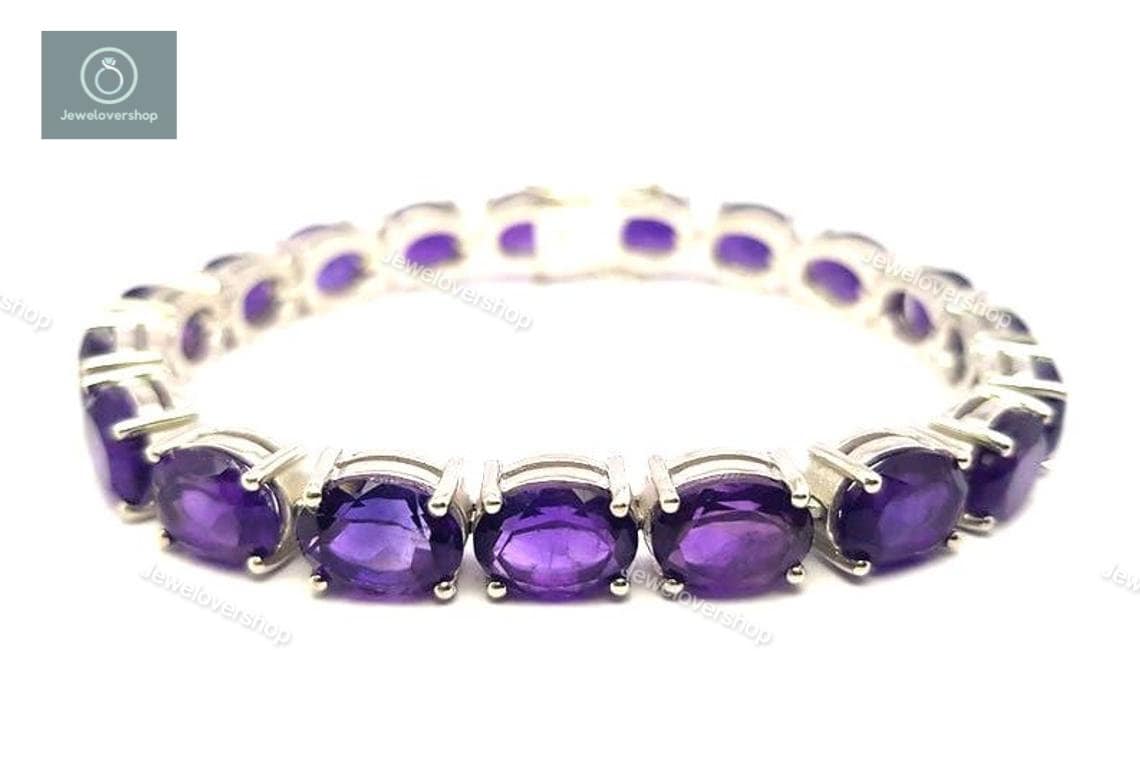 Amethyst Armband, Edelstein Brautschmuck, Heilsteine, Geburtsstein Schmuck, Handgemachte Armbänder Für Frauen, 14K Gold von Jewelovershop