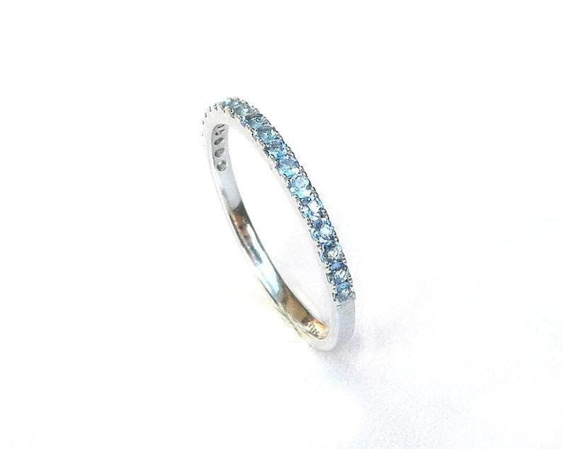 Aquamarin Ehering, Stapeln Ring, Weiß Gold Vergoldet, Sterling Silber Jahrestag März Birthstone Halbe Ewigkeit Band von Jewelovershop