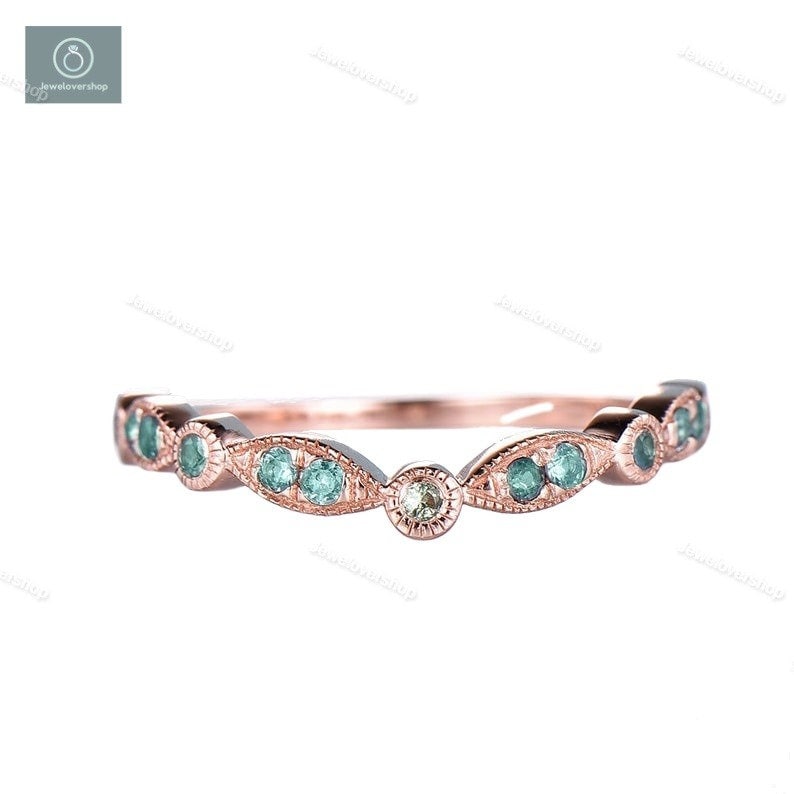 Art-Deco-Ring Alexandrit Und Peridot Ehering Zarter Ring Juni Geburtsstein Rosévergoldet Jahrestag Geschenk Damen von Jewelovershop