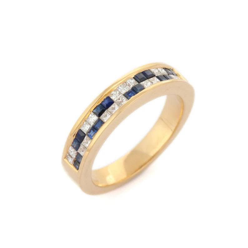 Blaues Saphir Ehering Diamanten Verlobungsring Eternity Band Steine Abwechselnd 2mm Silber Ring von Jewelovershop