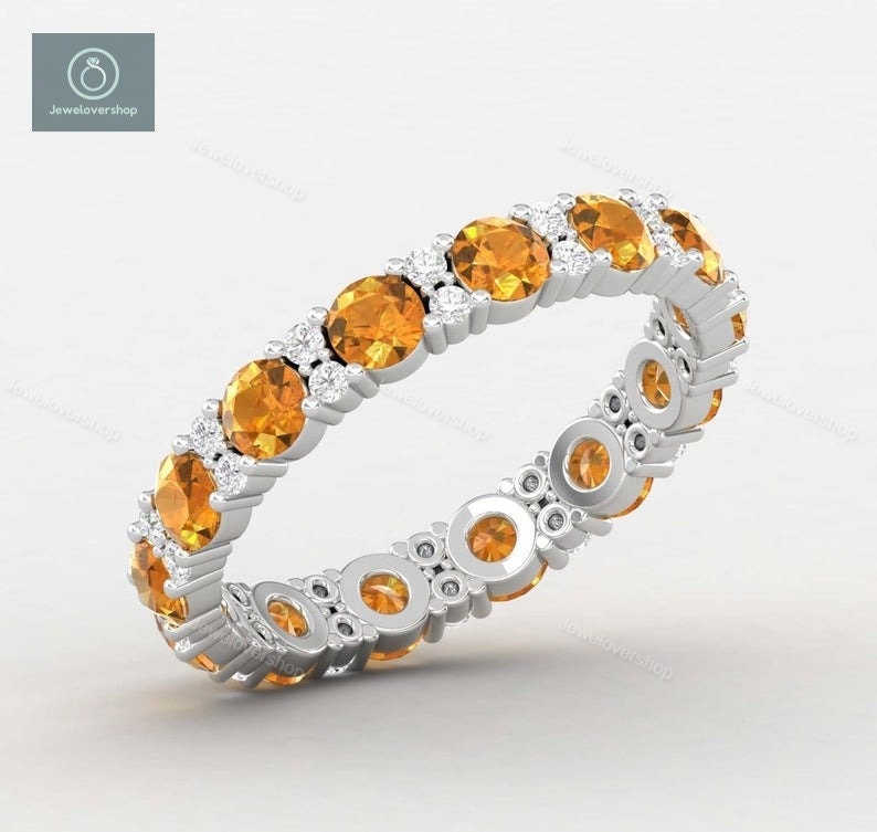 Eternity Band, Citrin Ehering, Sterling Silber Ring, Ring Für Frauen, Stapelbarer Passendes Weiß Vergoldet, Art Deco von Jewelovershop