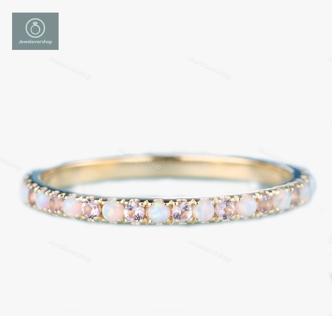 Eternity Band, Opal Morganit Ehering, Goldring, Oktober Geburtsstein, Passendes Jubiläumsring, Geschenk Für Sie von Jewelovershop