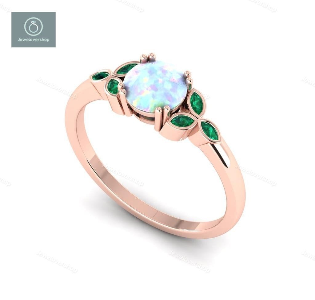 Feuer Opal Ring, Sterling Silber Weißer Ehering, 14K Gold Verlobungsring, Geschenk Für Sie, Frauen von Jewelovershop