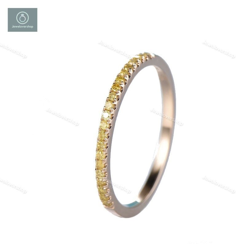 Gelbe Saphir Eternity Band 2mm Gelb Pave Halb Ewigkeit Ring Hochzeit Jahrestag Geschenk September Geburtsstein von Jewelovershop