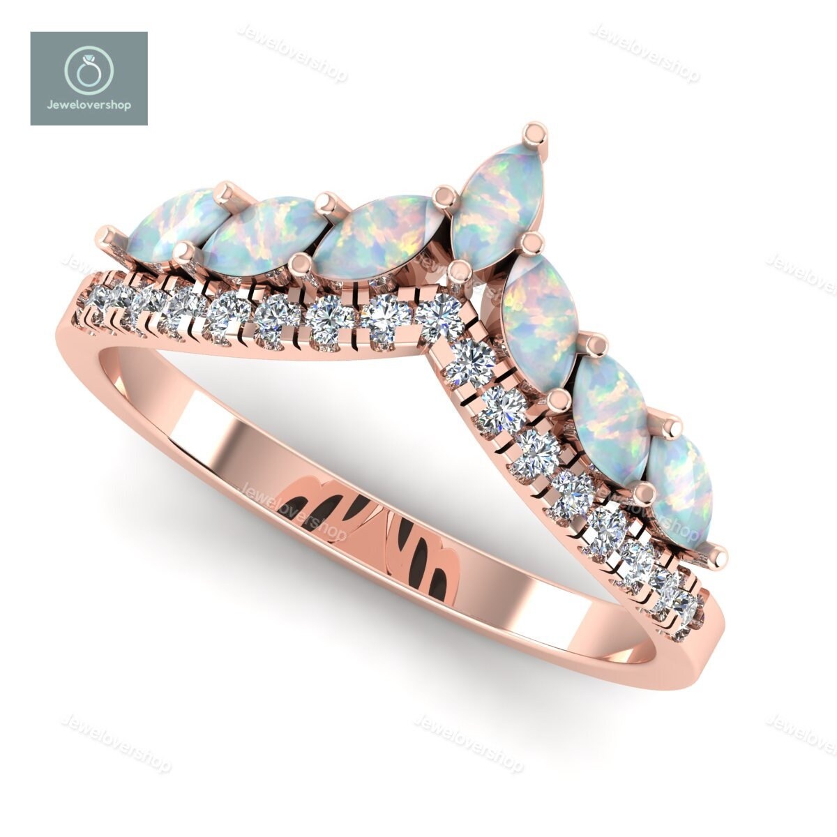 Geschwungener Opal Ring, Diamant Silber Ehering, Chevron Verlobungsring, Marquise Brautjungfern Geschenk, Weihnachtsgeschenk von Jewelovershop