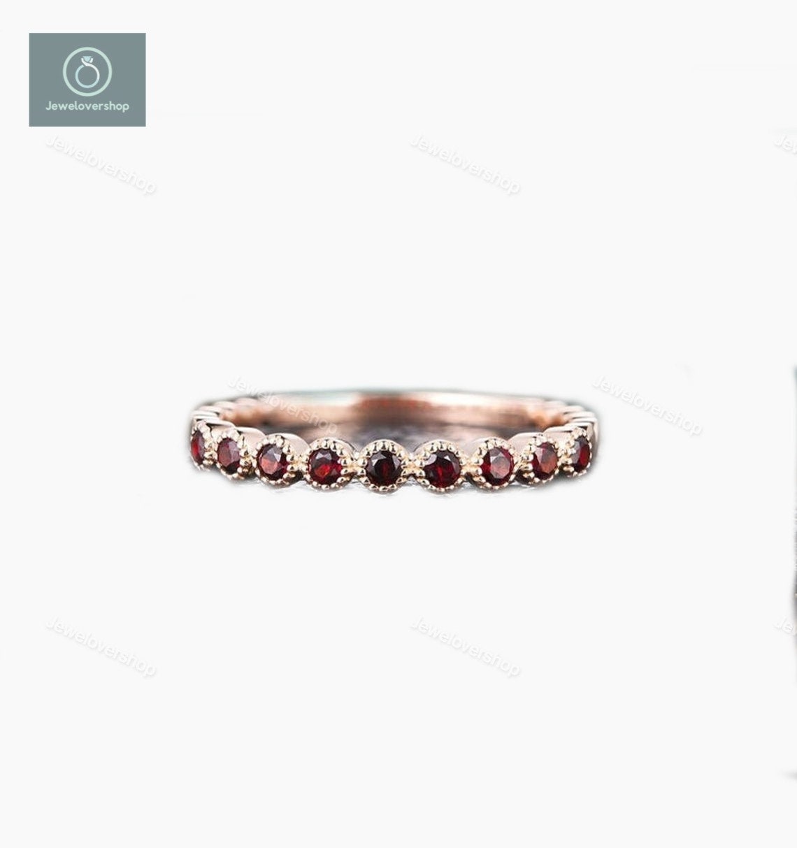 Granat Stapeling Geburtsstein Eternity Ring Sterling Silber Winzig Minimalist Hochzeitsband Januar 14K Roségold 925 von Jewelovershop