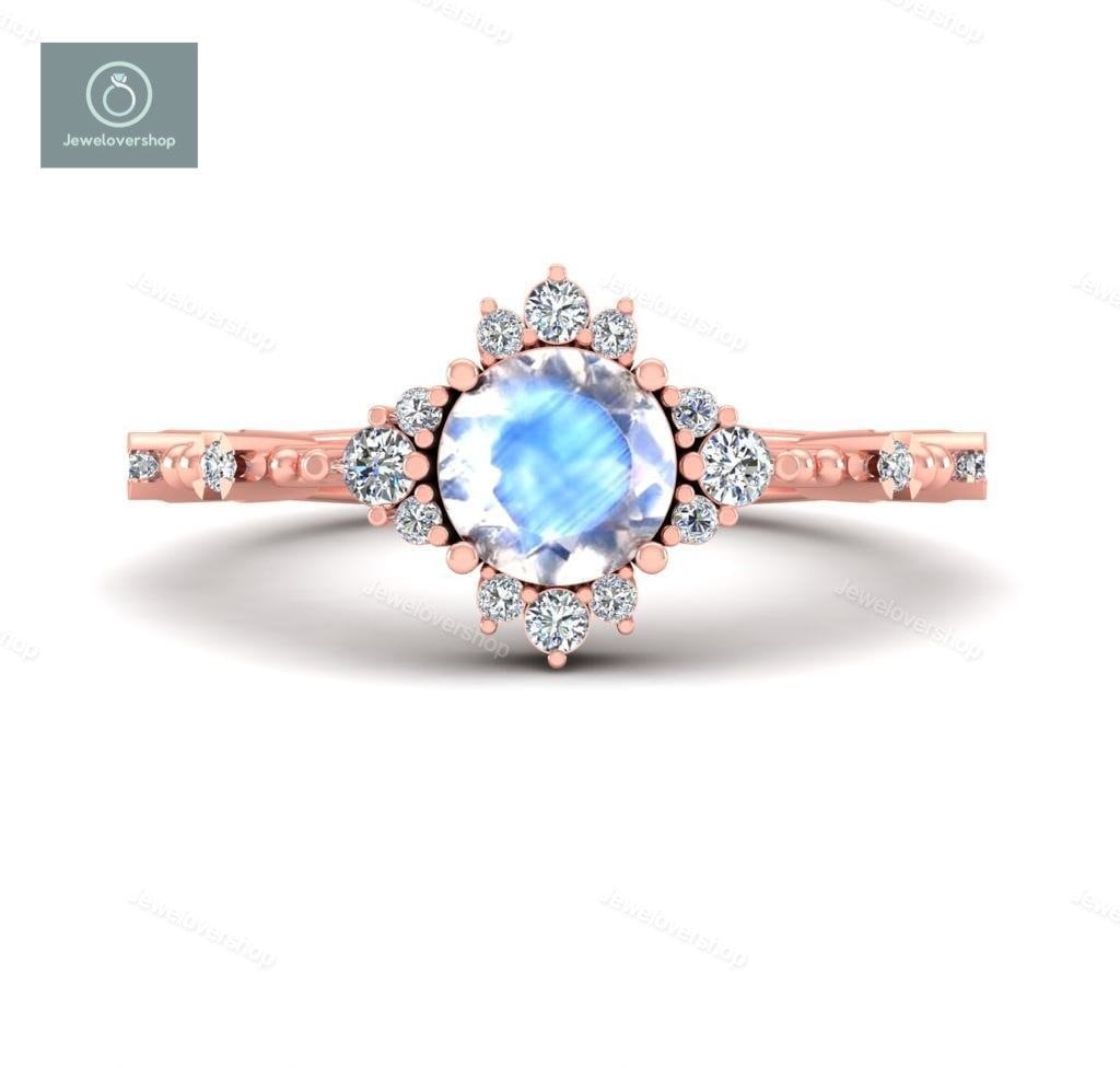 Mondstein Verlobungsring, Roségold Ring, Zierliche Cz Diamant Frauen Ehering, Sterling Silber Braut Versprechen Ring Geschenk von Jewelovershop