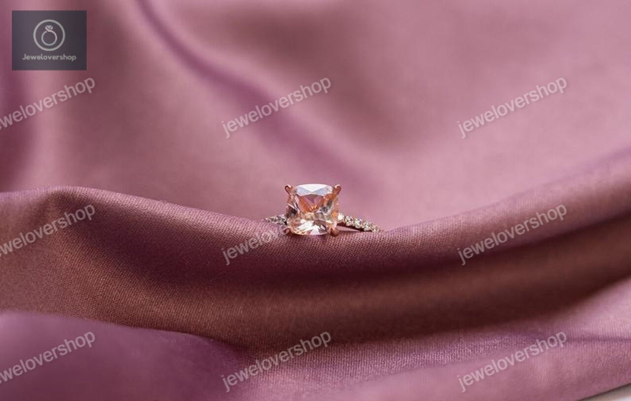 Morganit Verlobungsring Rose Gold Diamant Hochzeit Band 8 Mm Prinzessin Rosa Ring Braut Versprechen 14K Ringe Für Frauen von Jewelovershop